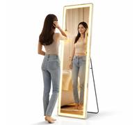 Shally Dogan Specchio da Terra Figura Intera con Luci Led e Pulsante Touch, Stand da Pavimento Struttura Alluminio Resistente con Illuminazione Dimmerabile Bianco Freddo, Caldo e Naturale, 160 x 50 cm