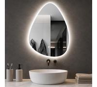 Shally Dogan Specchio Goccia da Parete con Led Dimmerabile a 3 Colori, Bianco Freddo, Caldo e Naturale, Accensione con Touch, Decorazione da Muro Design Moderno e Salvaspazio