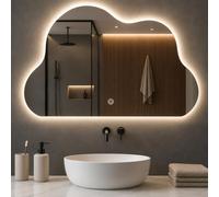 Shally Dogan Specchio Nuvola da Parete con Led Dimmerabile a 3 Colori, Bianco Freddo, Caldo e Naturale, Accensione con Touch, Decorazione da Muro Design Nuvoletta Moderna e Salvaspazio, 50 x 70 cm