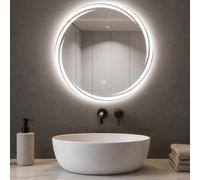 Shally Dogan Specchio Spirale da Parete con Led Dimmerabile a 3 Colori, Bianco Freddo, Caldo e Naturale, Accensione con Touch, Decorazione da Muro Design Moderno e Salvaspazio