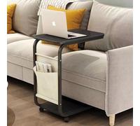 Shally Dogan Tavolino Ausiliario per Divano e Letto con Ruote Girevoli, Tavolo da Caffè e Appoggio, Supporto Carrello con Borsa Portaoggetti, Ideale per Soggiorno, Camera da Letto, Cameretta (Nero)