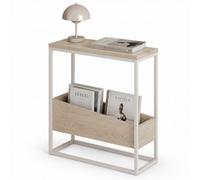 Shally Dogan Tavolino Laterale Divano a 2 Ripiani, Tavolo Multiuso con Struttura in Metallo Resistente, Organizer Ideale per Casa, Ufficio, Soggiorno, 60 x 22 x 62 cm (Bianco e Beige)