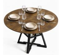 Shally Dogan Tavolo Rotondo per Sala da Pranzo e Cucina Diametro 120cm, Gambe in Metallo con Ripiano Portaoggetti Inferiore e Piano in Legno, Ideale per Casa e Ufficio, Industrial
