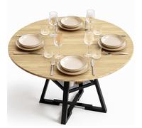 Shally Dogan Tavolo Rotondo per Sala da Pranzo e Cucina Diametro 120cm, Gambe in Metallo con Ripiano Portaoggetti Inferiore e Piano in Legno, Ideale per Casa e Ufficio, Naturale