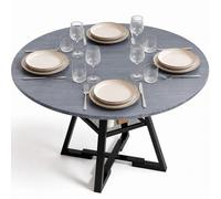 Shally Dogan Tavolo Rotondo per Sala da Pranzo e Cucina Diametro 120cm, Gambe in Metallo con Ripiano Portaoggetti Inferiore e Piano in Legno, Ideale per Casa e Ufficio, Grigio