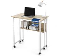 Shally Dogan Tavolo Scrivania Pieghevole Multiuso con Struttura in Metallo e Piano in Legno, Tavolo Versatile Richiudibile con Ruote e Mensola Ideale per Casa, Ufficio, Studio, 80 x 58 x 79.5 cm
