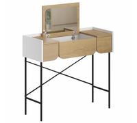 Shally Dogan Toeletta Trucco Moderna con Specchio e Struttura in Legno Resistente, Toletta Mobile da Camera da Letto, Cameretta, Design Moderno Salvaspazio Apribile, 100 x 92.5 x 123.5 cm, Quercia