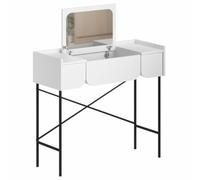 Shally Dogan Toeletta Trucco Moderna con Specchio e Struttura in Legno Resistente, Toletta Mobile da Camera da Letto, Cameretta, Design Moderno Salvaspazio Apribile, 100 x 92.5 x 123.5 cm, Bianco