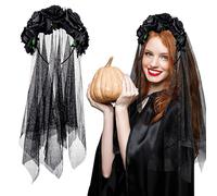 Shallyong Cerchietto Halloween con Velo Nero, Accessori per Capelli per il Giorno dei Morti e Carnevale