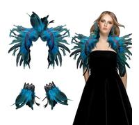 shallyong Mantello di Piume, Scialle Piume Blu, Coprispalle con Polsini, Maleficent Costume, per Halloween, Carnevale, Masquerade
