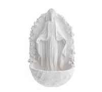 SHALOM - Acquasantiera Madonna Immacolata con Rose, in Resina Bianca. Altezza 16 Cm
