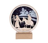 SHALOM - Cerchio su Base in Legno con Rappresentazione di Giuseppe E Maria con Asino. con Luce. Altezza 20 Cm