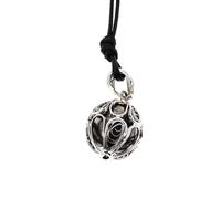 SHALOM - Chiama Angeli In Argento 800 Con Laccetto In Corda Nera. Lunghezza 34 Cm