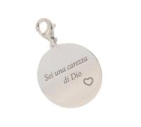 SHALOM - Ciondolo Con Incisione Sei Una Carezza Di Dio In Argento 925. Diametro 2 Cm