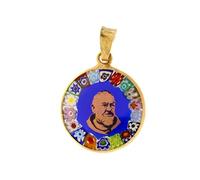 SHALOM - Ciondolo Murrina Padre Pio, Argento 925 E Vetro Di Murano. Diametro 1,8 Cm