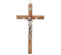 SHALOM - Crocifisso in Legno D'ulivo E Corpo in Metallo. Altezza 12 Cm