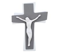 SHALOM - Crocifisso Moderno da Parete con Cristo Stilizzato A Doppio Livello - Croce da Muro - 21x28 Cm