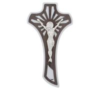 SHALOM - Crocifisso Moderno in Legno E Corpo in Resina Argentata. Altezza 52 Cm