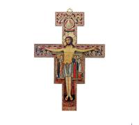 SHALOM - Crocifisso San Damiano in Legno con Gancio in Legno. Altezza 20,3 Cm