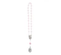 SHALOM Editrice Coroncina a Santa Teresa di Lisieux, 24 Grani in Cristallo Rosa con Grano a Forma di Rosa, Crociera Sacra Famiglia