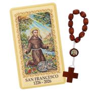 SHALOM - Immagine Plastificata San Francesco Con Decina In Legno - 6×10 Cm
