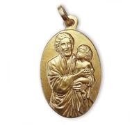 SHALOM - Medaglia San Giuseppe In Argento 925 Bagnato Oro. Altezza 2,2 Cm