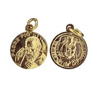 SHALOM - Medaglia San Pio E Madonna Delle Grazie In Ottone Dorato 1,8 Cm