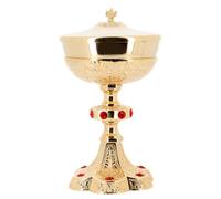 SHALOM - Pisside Liturgica con Coperchio in Ottone Dorato con Pietre Decorative - Altezza 25 Cm