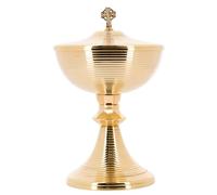SHALOM - Pisside Liturgica in Ottone Dorato con Coperchio - Pisside per La Messa - Altezza 24 Cm