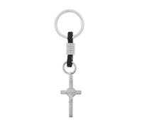 SHALOM - Portachiavi con Croce San Benedetto in Acciaio Inox. con Confezione. Lunghezza 10,5 Cm