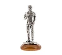 SHALOM - Statua San Carlo Acutis In Metallo Argentato E Base In Legno D'ulivo. Altezza 6,5 Cm