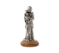 SHALOM - Statua San Giuseppe In Metallo Argentato E Base In Legno D'ulivo. Altezza 6,5 Cm