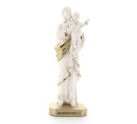 SHALOM - Statua San Giuseppe, in Polvere di Marmo Bianca. Altezza 32 Cm