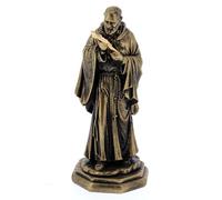 SHALOM - Statua San Pio In Resina Bronzata. Altezza 11 Cm