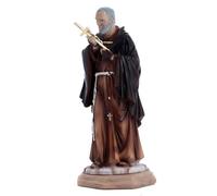 SHALOM - Statua San Pio In Resina Colorata. Altezza 20 Cm.