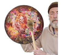 Shaman Drum - Grande tamburo rotondo in pelle PU fatto a mano, strumento a percussione spirituale autentico | Tamburo sciamanico in cornice in legno Big Ton Sound Healing Instrument, Meditazione e