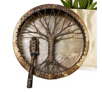 Shaman Drum, Handcrafted Percussion, Ethnic Decor, Natural Goat Skin Surfaces Wooden Frame Construction for Meditation, Yoga, Rituals, Spiritual Healing, 9,84 x 9,84 x 3,15 pollici