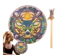 Shaman Drum - Tamburo a testa di cervo, percussione manuale da 22,9 cm con chiaro e risonante, strumento spirituale per la guarigione del suono con battitore in legno, strumento musicale per