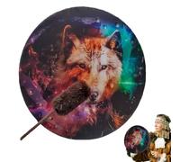 Shaman Drum Wolf - Wood Leather 25x25cm | Handcrafted Celtic Frame Drum | Handmade Design Shamanic Drum With Drum Stick, Sacred Celtic Drum Siberian Drum, Sound Of Music Decoration