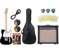 Shaman Element Series TCX-100B Starter Set: High-quality TL-style electric guitar with 2 single coil pickups, 15W amp, 5-piece accessory set, in black.
