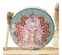 Shaman Hand Drum with Beater, Round Pu Leather Frame Drum for Meditation, Tribal Ritual Music Instrument with Wooden Mallets, Spiritual Decor for Home Practice, 9.84x9.84 Inches