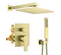 SHAMANDA Sistema doccia con bilanciamento della pressione Bagno Soffione doccia a pioggia da 25,4 cm con miscelatore portatile, rubinetto doccia in oro spazzolato con corpo valvola ruvida e finitura