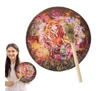 Shamanic Hand Drum, Handmade PU Leather Drum, Big Tone Round Percussion Instrument, Vintage Wooden Gavel Included, Traditional Spiritual Tool (Multiple Sizes) For Rituals, Meditation, Home Décor