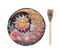 Shamanic Hand Drum, Handmade PU Leather Drum, Big Tone Round Percussion Instrument, Vintage Wooden Gavel Included, Traditional Spiritual Tool (Multiple Sizes) For Rituals, Meditation, Home Décor