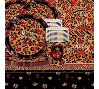 Shamoparty Set di 61 piatti per feste con motivo leopardato ciliegia, colori rosso, marrone e nero, decorazione di compleanno, tovaglia, bicchieri di carta, tovaglioli, piatti di carta, adatti per 20