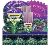 Shamoparty Set di 61 stoviglie per feste Truck Big Green Truck Party Decoration, stoviglie Big Truck include piatti di carta, tovaglioli di carta, bicchieri di carta, tovaglia per 20 persone