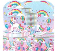 Shamoparty Set di Stoviglie per Feste di Compleanno con Unicorno, 61 Pezzi per 20 Ospiti, Include Piatti, Tazze, Tovaglioli, Tovaglia, Perfetto per la Festa di Compleanno dei Bambini