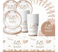 Shamoparty Stoviglie per Festa Baby Shower e Battesimo Floreale, 61 Pezzi: Piatti, Tazze, Tovaglioli, Tovaglie per 20 Ospiti