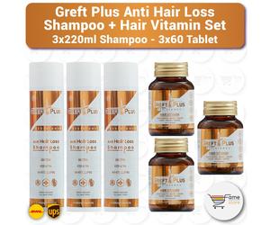 Shampoo anti caduta capelli Greft Plus + set di vitamine per capelli - 3LOTTO