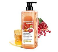 Shampoo, Balsamo e Bagnodoccia 3 in 1 - Miele e Melograno. Formula detergente delicata tutto in uno per capelli, viso e corpo, idratazione e nutrimento a lunga durata, 500 ml (1 PC)